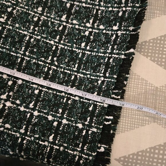 Ann Taylor Tweed Skirt Size 0 Petite Green Black Pencil Career Holiday Sequins - Picture 5 of 11